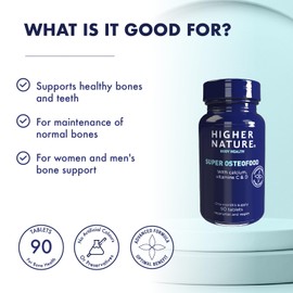 Higher Nature - Super OsteoFood - Supports Healthy Bones & Teeth - with Calcium, Vitamin C & D - Bone Health Formula - Vegetarian & Vegan - 90 Tablets