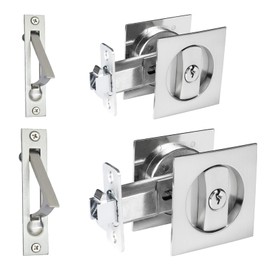 Dontay Pocket Door Lock with Key 2 Pack, Contemporary Entry Sliding Barn Door Lock Latch, Recessed 2 Sided, 2 3/8" Backset, Invisible Hardware for 1 3/8” to 2 3/16” Thickness Door (2, Brushed Nickel)