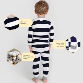 Burt's Bees Baby Baby Boys' PJ Set, Tee and Pant 2-Piece Pajamas, 100% Organic Cotton, Midnight Rugby Stripe, 12 Months