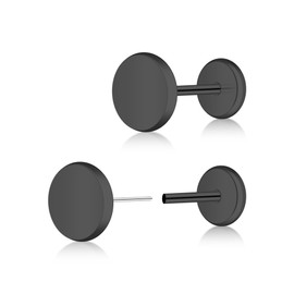 ZDE Women Earrings Threadless Flat Back Dot Earrings Titanium Hypoallergenic Cartilage Non-Nickel Black Push in Earrings Studs for Sensitive Ears Simple Classic Earstuds (Black, 5MM)
