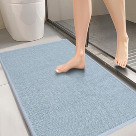 QIJIRC Bathroom Rugs,Bath Mats for Bathroom Non Slip Washable, Quick Dry,Water Absorbing,Fits Under Door,Ultra Thin,Rubber Backing,Low Pile, Cozy Cloth Cotton,Ideal for Shower,Sink,Blue-32''x20''