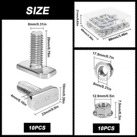 Hammer Head Screws M8 x 20 Flange Nuts Hex Nuts Made of Stainless Steel A2 (Pack of 10) Anchor Rail Screws Greenhouse Screws Accessories Trellis Photovoltaic Solar