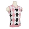 Men's Argyle Sweater Golf Vest - White/Black/Pink/Light Blue Overstitch (Small)