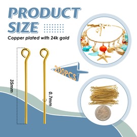TOAOB 35 mm Eyelet Pins Brass 24 K Gold-Plated 200 Pieces Open Eye Pins Silver for Earring Pendant Beads Jewellery DIY Crafts Making