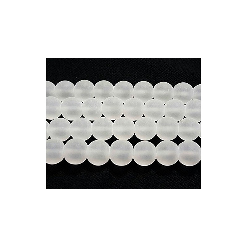 Frosted Glass Beads White Balls 10 mm Matt Strange Iced