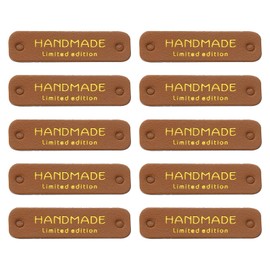 sourcing map 60 Pcs Leather Tags for Handmade Items, 0.59" x 1.97" Handmade Leather Labels Embossed Leather Tags with Holes Sewing Labels for Clothing Knitting DIY Jean Bag Shoe Hat, Brown