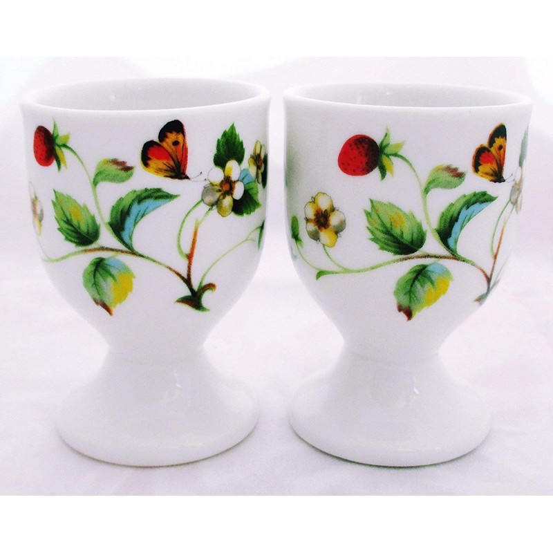 Strawberries & Butterflies Eggcups Set of 6 Bone China Strawberries