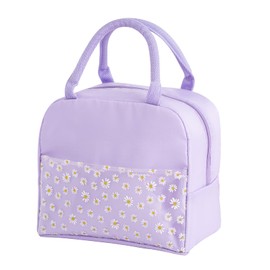 OTKARXUS Insulated Lunch Bag for Women,Portable Waterproof Lunch Box Cooler Bag with Daisy Pattern Transparent Pocket,Lunch Bag for Adults Girls Kids School Work Picnic Travel (A Purple)