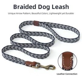 Mile High Life Heavy Duty Dog Leash with Metal Sturdy Clasp and Genuine Leather Connection, Strong Dog Rope Leash for Medium and Large Dogs, Puppy Leash for Training Running and Walking, Navy Blue