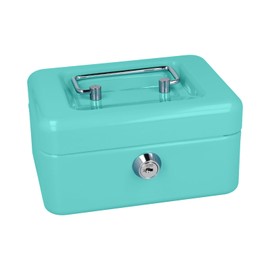 Westcott Cash Box Lockable (Compact, 15 cm) Turquoise | Lockable Sheet Steel Box with 2 Keys | Removable Coin Tray with 6 Compartments | E-51000 TURQUOISE