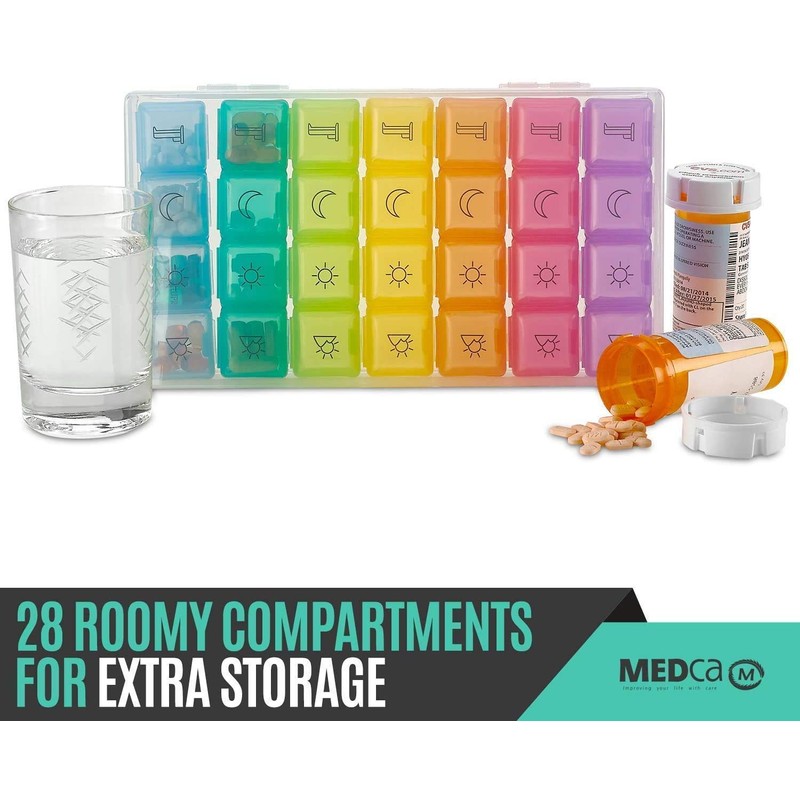Weekly Pill Organizer - 4 Compartment Am/pm Pill Box, 7