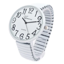 White Super Large Face Stretch Band Easy to Read Watch