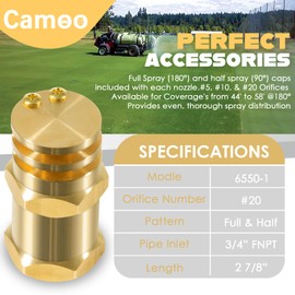 6550-1 Boomless Flat Spray Nozzle 3/4" #20 Orifices (90° & 180° Caps) 5.9 GPM @ 40 PSI,Brass