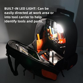 MELOTOUGH LED-Light Rolling Tool bag Heavy Duty,Rolling Tool Bag with Wheels,Electrician tool bag for men Heavy Duty,Wheels Tool Bag for Electricians/tradesmen