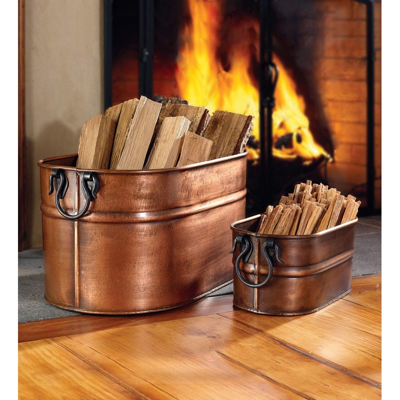 Plow & Hearth Vintage-Style Antique Copper Galvanized Steel Firewood Bucket