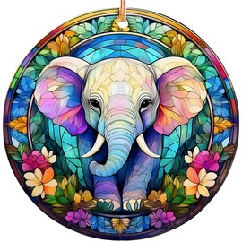 Sportyzen 2024 Christmas Ornament - Elephant in a Stained Glass Window Ceramic Ornament, Elephant Christmas Decoration, for Elephant Lovers, Family, Friends