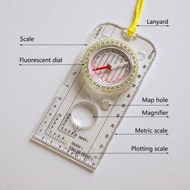 Children's Compass with Adjustable Declination, Magnifying Glass, Ruler and Whistles. Compass, Multifunctional Orienteering Compass Outdoor for Map Reading, Navigation, Hiking, Adventure