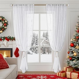 Beauoop - Juego de 2 cortinas transparentes de copo de nieve de Navidad, 52 x 54 pulgadas