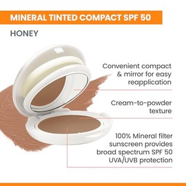 Eau Thermale Avene Compacto tintado de alta proteccin, amplio espectro SPF 50, proteccin UVAUVB azul, resistente al agua, no graso, 0.35 onzas, Honey 
