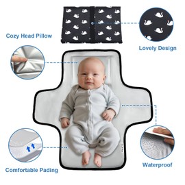 Portable Diaper Changing Mat,Waterproof Foldable Travel Changing Pad,On-The-Go Wipeable Reusable Changing Pad – Waterproof & Compact,Ideal for Diaper Bags,Travel,Car Backseat Changes,Strollers (Swan)