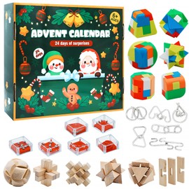 Advent Calendar 2024 Adults Kids - Wooden Puzzle Advent Calendar - Brain Teaser Puzzles 24 Days Christmas Countdown Calendar Toys for Teens Boys Girls Adults Challenge Mind,IQ,Logic Test Grame