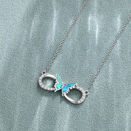 LONAGO Butterfly Infinity Necklace for Women 925 Sterling Silver Opal Butterfly Pendant Necklaces Jewelry Gift for Women