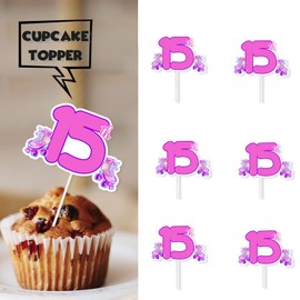 18pcs Pink Glitter 15 Roller Skates Dessert Cupcake Topper Boy Girl Fifteen Years Happy Birthday Party Decorations 80s 90s Retro Hip Hop Roller Skating Theme Decor Supplies