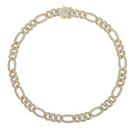 Eseres Figaro Chain Necklace for Men 12MM Figaro Link Chain 18K Gold Plated Cuban Link Brass Curb Chain with Iced Out Zircons - 18 Inch