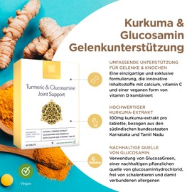 Healthspan Turmeric & Glucosamine Joint Support | 60 Tablets | Joint & Bone Health | Added Vitamin C, Vitamin D3 & Calcium | 30mg Boswellia Serrata Extract | Sustainably Source | Vegan