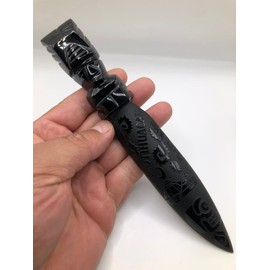 7.8 in Black Obsidian Letter Opener, Polished and Engraved Handmade by craftmen, Figurine, Paperweight Stone, Craft Teotihuacan Mexico - 7.8 X 1.1 in - 3.46 oz Weight (Design 21)