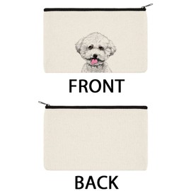 WIRESTER Set Of 2 Canvas Zipper Makeup Bag, Cosmetic Pouch, Organizer Case for Women Girl, Multi-Purpose Travel Cosmetic Bag - Cute Bichon Frise Dog, Cute White Teacup Pomeranian Dog