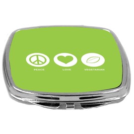 Rikki Knight Peace Love Vegetarian Design Compact Mirror, Lime Green, 2 Ounce