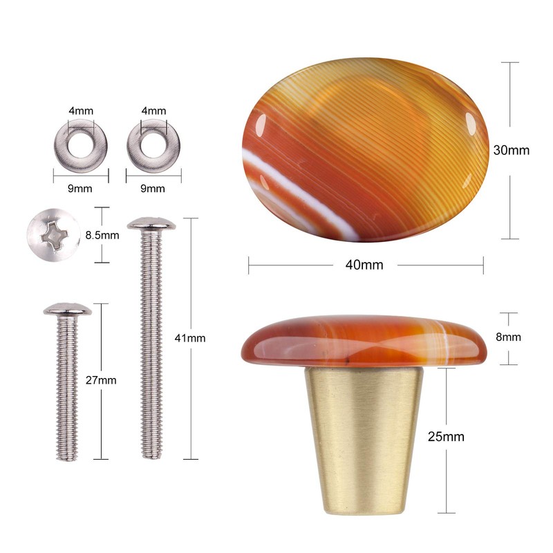 Rockcloud Natural Orange Stripes Agate Stone Knob Drawer with Screws,