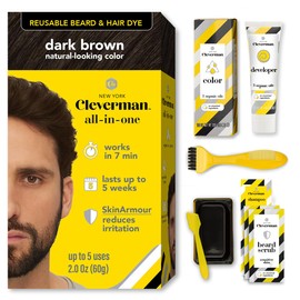 Cleverman Tinte para cabello y barba para hombres, kit reutilizable todo en uno – Color para hombre para una cobertura natural contra las canas, calidad profesional y sin amoníaco para ocultar canas de cabello, barba y bigote (Castaño Obscuro)