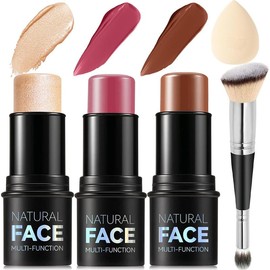 3Pcs Cream Contour Stick Makeup Kit, Shades with Highlighter Stick, Blush Stick and Bronzer Contour Stick for Sculpt the Cheeks, Long Lasting, Waterproof, Matte & Dewy Finish (LIGHT MEDIUM) - Color: LIGHT FAIR(8+10+12)