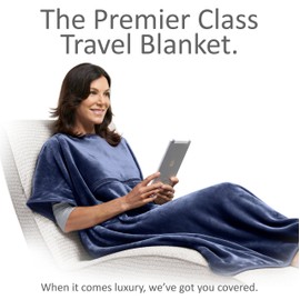 TRAVELREST 4-in-1 Premier Class Travel Blanket with Zipped Pocket - Soft & Luxurious - Also Use As Lumbar Support or Neck Pillow (Includes Stuff Sack)