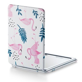 OMIRO Compact Mirror, Unique Painting PU Leather 1X/3X Magnification, Ultra Portable for Purses, 2.4" W x 3.4" L (Pink Flamingos)