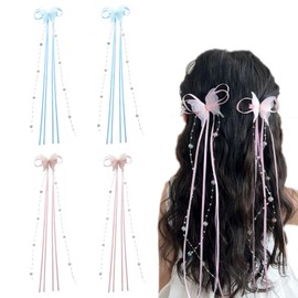 YANHUILAY Butterfly Ribbon Hairpin Set of 4, Butterfly Hair Clip, Bangs Clip, Cute, Hair Ornament, With Tassel, Swaying, Sparkling, Butterflies, Hair Clip, Stylish, Popular Hair Accessory, Yukata, Kimono, Birthdays, Weddings, Parties, Gifts, Women's