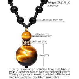 Jewever Crystals and Healing stones Long Necklaces for Women Men Birthstone Beaded Crystal Beads Necklace 18mm Meditation Balance Chakra Necklaces (Yellow Tiger Eye)