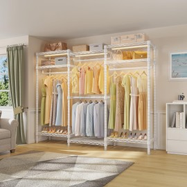 VIPEK V5L i1 Garment Rack Heavy Duty Clothes Rack with Dimmable LED Lights, 3000K Warm White, Metal Clothing Rack for Hanging Clothes, Large Freestanding Wardrobe Closet for Bedroom, White