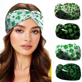 VEICOSTT Green Shamrock Headband for Women St. Patrick's Day Hairband Hair Accessories Elastic Irish Hairband Head Wrap for Sport, Yoga, Exercise, Make Up Headband ZHB42 (Set A, One Size)