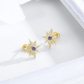 MEDWISE Moonstone/Opal/Cubic Zirconia Earrings Girls 925 Sterling Silver Star Stud Earrings Gold Christmas Eight-pointed Star Moonstone Jewellery for Daughter Women Children Girlfriend Lovers
