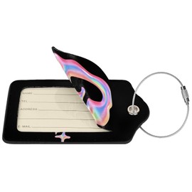 Wansin Luggage Tags for Suitcases 26 Initial Letter Travel Suitcase Identification Labels ID Tags with Stainless Steel Loop Privacy Protection 2 Pack (Black) (Neon Letter G)