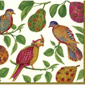 TWO Individual Napkins Birds Pears Ivory Cocktail for Decoupage (121
