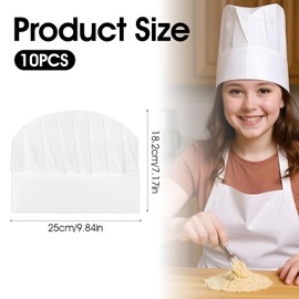 oruola 10 Pack Kids Chef Hat,Paper Chef Hats for Kids,Adjustable Disposable Childrens Chefs Hat,Perfect for Hibachi Parties, Baking, and Cooking, White