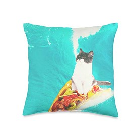 Kitty Cat Surfing Taco Throw Pillow