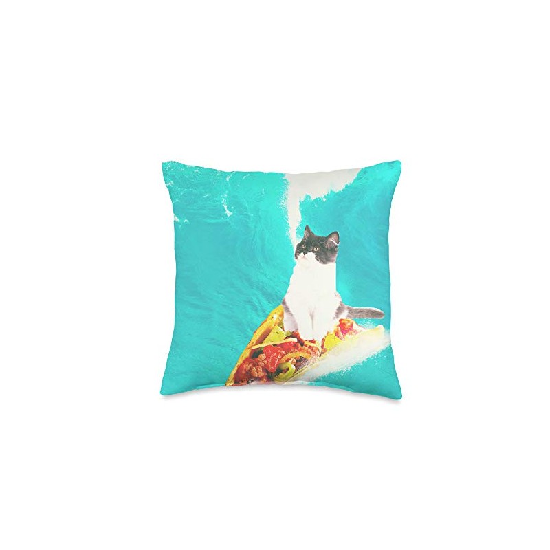 Kitty Cat Surfing Taco Throw Pillow