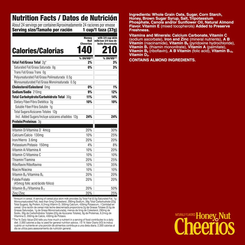 Honey Nut Cheerios Heart Healthy Breakfast Cereal, Gluten Free Cereal