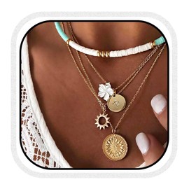 Fashband Boho Necklace Flower Layered Necklaces Beach Necklace Chains Accessories for Women