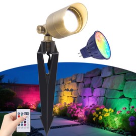 Makergroup Low Voltage Landscape Lighting, Halloween Spotlight Outdoor, Color Changing Landscape Light, 12V Brass Spot Light with RGBW MR16 LED Bulb,Christmas Outdoor Decorations for Yard Garden Lawn